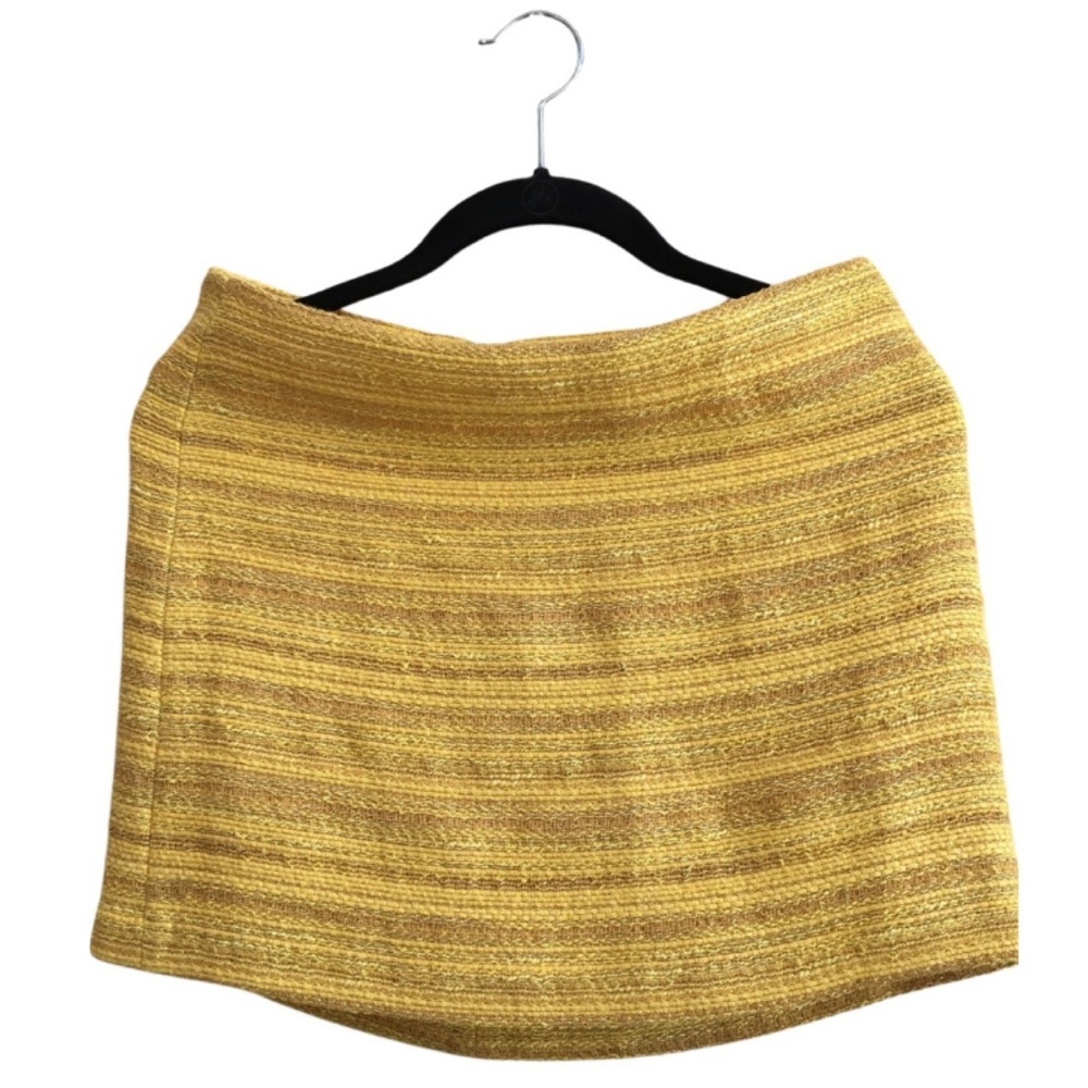Alice + Olivia Yellow Gold Striped Lined Soft Boucle Mini Skirt Sz 4
